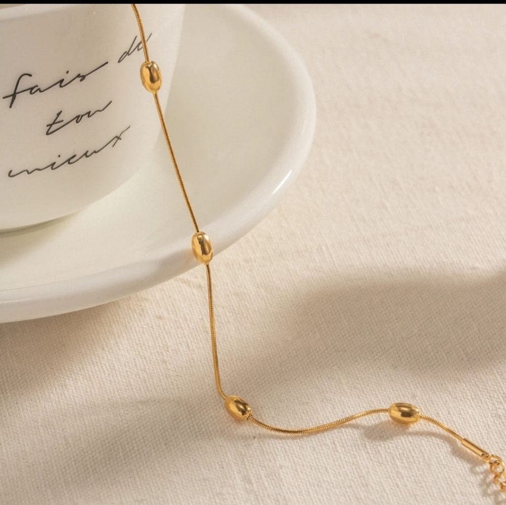 Stainless Steel Gold Plated Oval Beaded Anklet - Picture 8 of 13